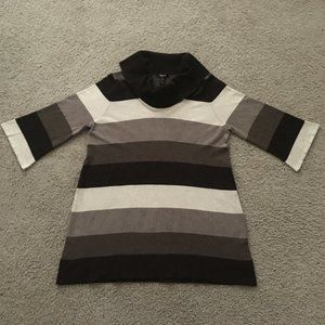 Style & Co Cowl Neck, Size XL Extra Long, 3/4 Sleeve Brown Beige Stripe Sweater